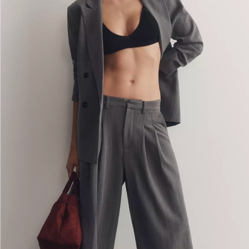 Maeve The Avery Charcoal Pinstripe wide leg Trousers